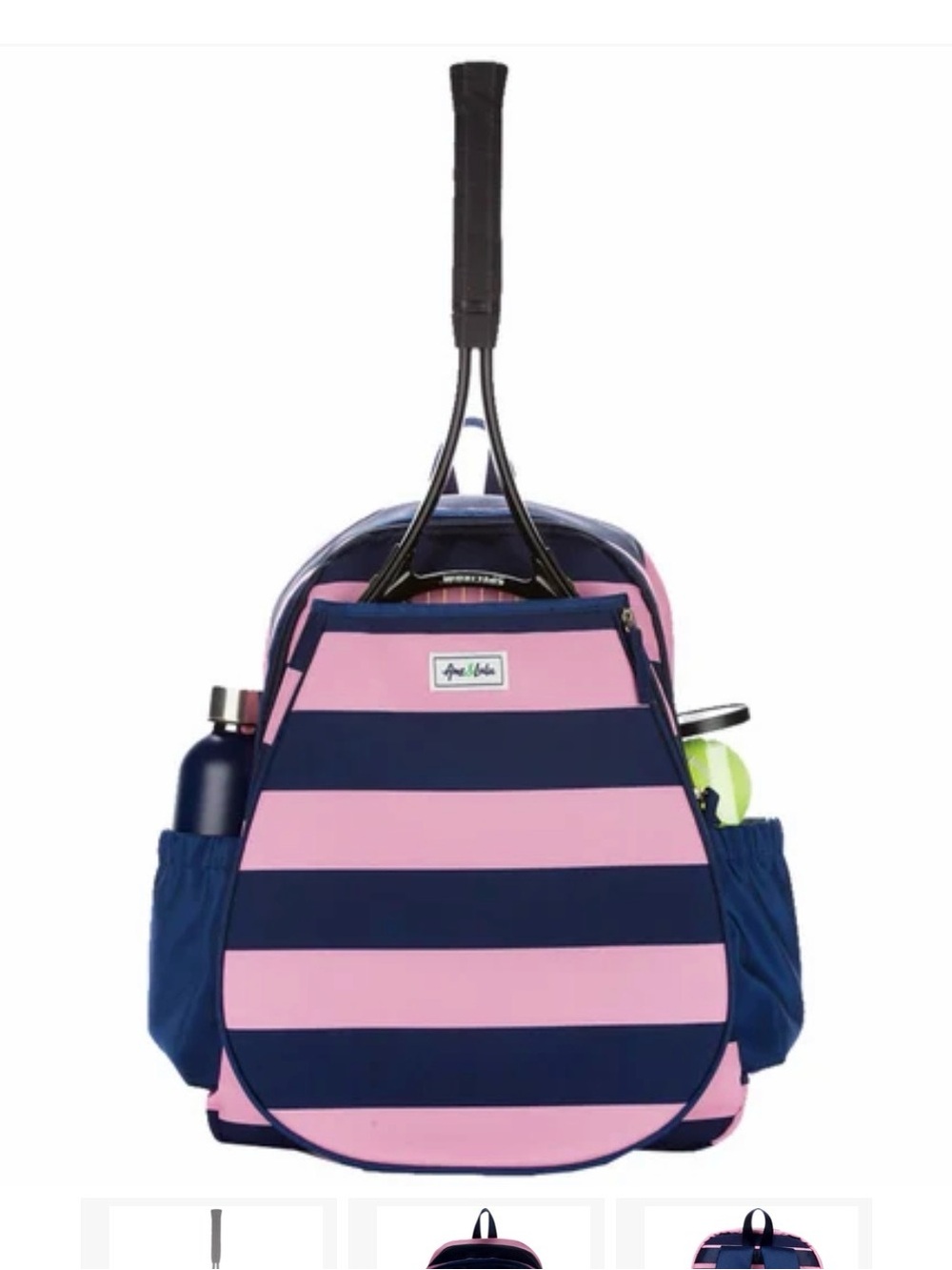 Ame & Lulu game on bubbly Pink and Navy Striped tennis Backpack